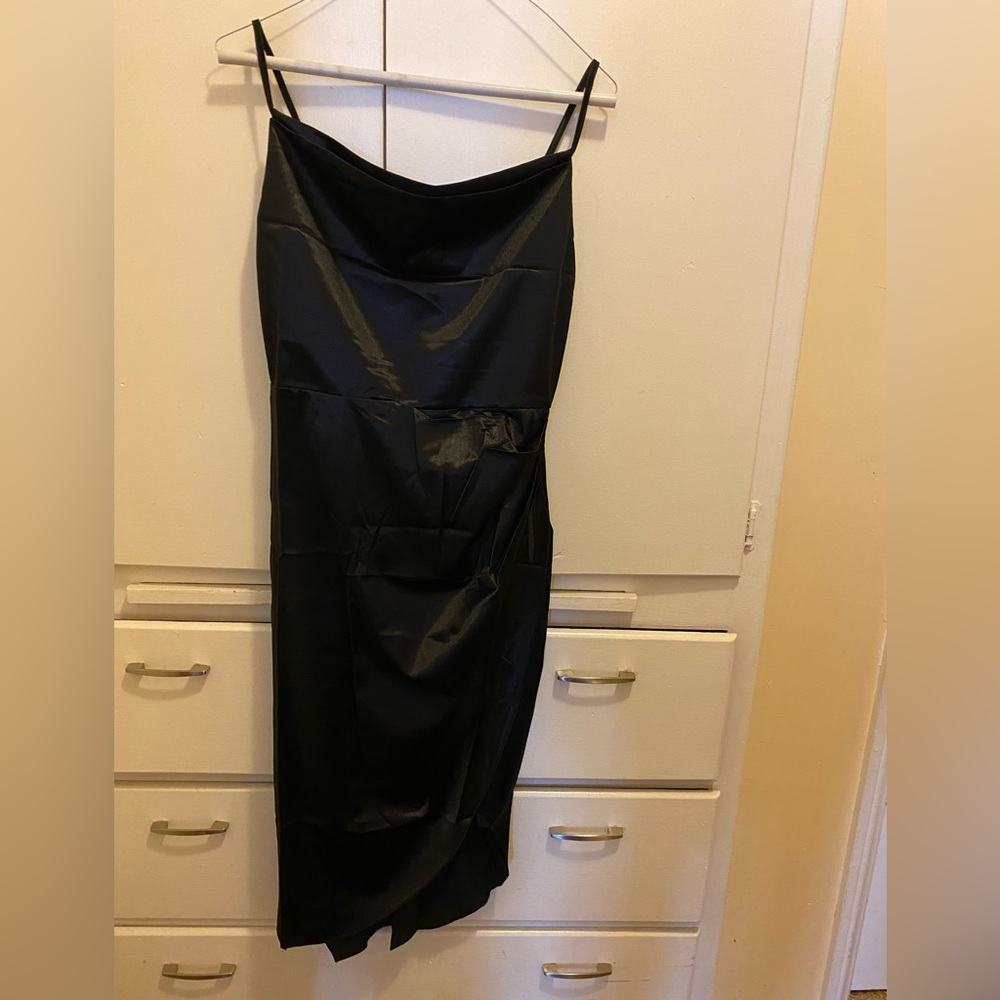 Micas - Brand New - Satin Draped Black Midi Dress - Sz M - Picture 7 of 10